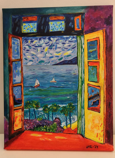 Ventana al mar azul (versionando a Matisse) Acrílico Lienzo Paisaje