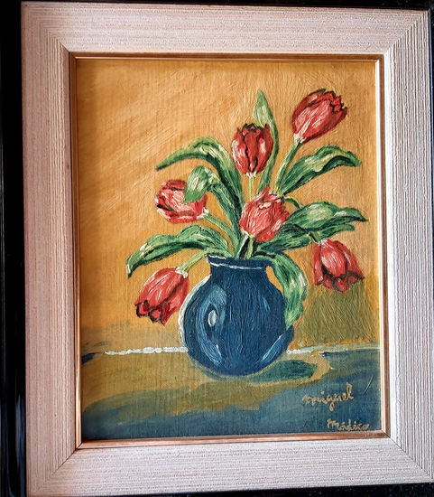 Jarrón  Con Flores Oil Panel Still Life Paintings