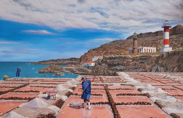 SALINAS FARO DE FUENCALIENTE DE LA PALMA Óleo Lienzo Marina