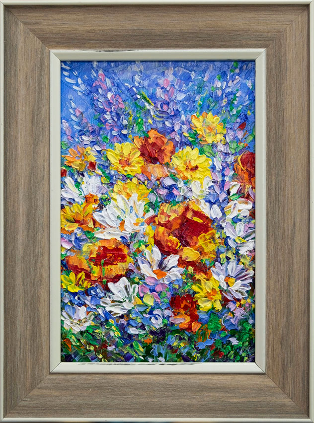 Anastasia Woron:“Flores Silvestres”-Óleo Original Firmado (15x10 cm.) 2024