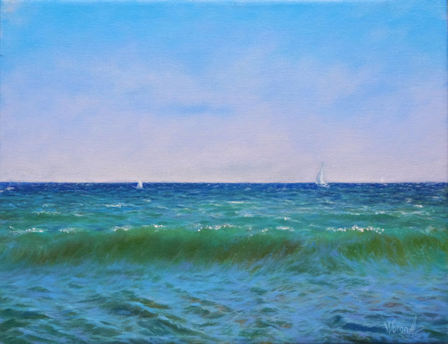 Anastasia Woron:"El Mar"-Óleo Original Firmado ( 35x27 cm.)2019 Oil Canvas Marine Painting