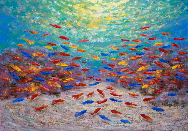 Anastasia Woron:"El Mundo Submarino"-Óleo Original Firmado (100x70cm.)2023