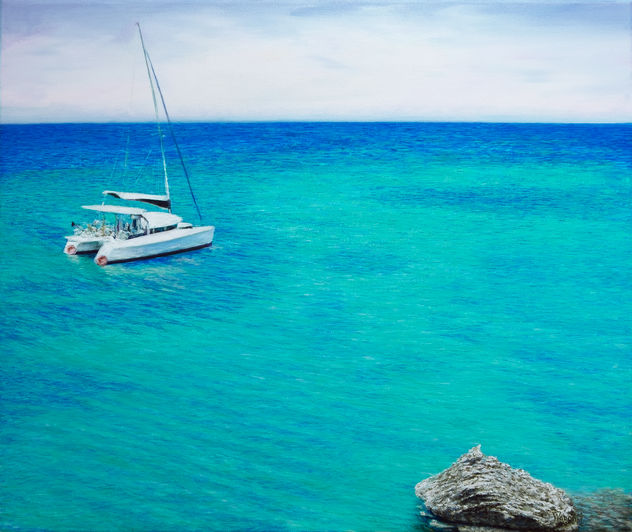 Anastasia Woron:"Aguas Turquesas de Mallorca"-Óleo Original (62x52 cm.) 2023