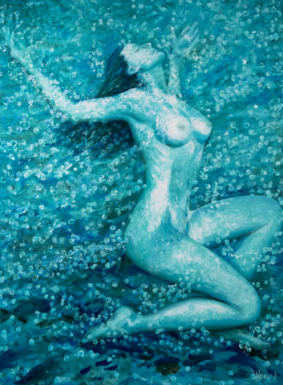 Anastasia Woron: "Oda Al Agua"- Óleo Original Firmado (55x65 cm.) 2009 Óleo Lienzo Desnudos