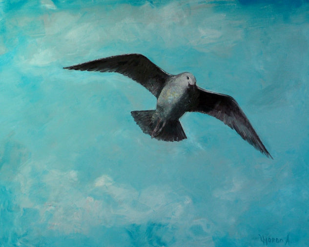 Anastasia Woron:"La Gaviota"-Óleo Original Firmado ( 40x40 cm.)2005 Óleo Lienzo Marina