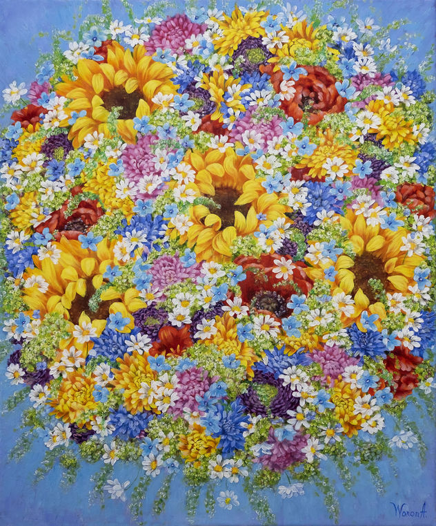 Anastasia Woron: " El Ramo Alegre" - Óleo Original Firmado (38x46 cm.) 2023