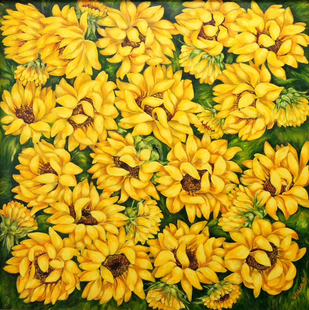 Anastasia Woron: " Girasoles" - Óleo Original Firmado (50x50 cm.) 2007