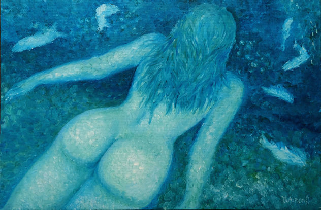 Anastasia Woron: "Bajo El Agua."- Óleo Original Firmado (60x40 cm.) 2006