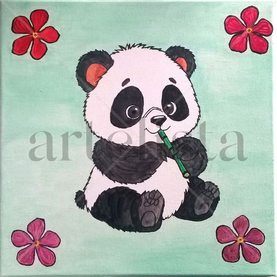 Oso Panda Bebé Acrylic Canvas Animals