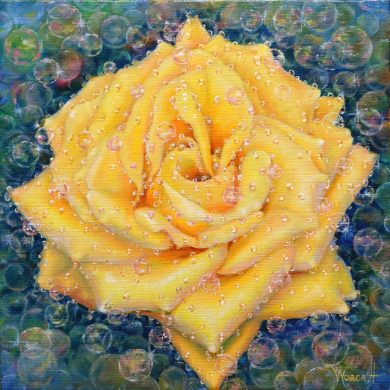 Anastasia Woron: "Rosa Amarilla" - Óleo Original Firmado (30x30 cm.) 2018 Óleo Lienzo Floral