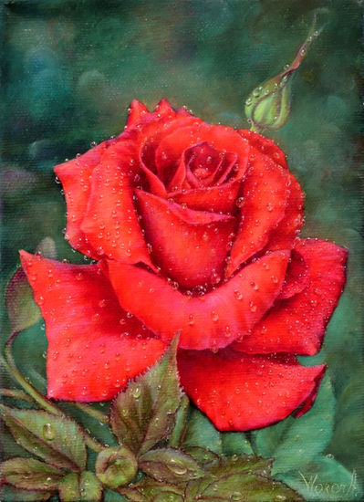 Anastasia Woron: "La Rosa" - Óleo Original Firmado (22x16 cm.) 2019 Óleo Lienzo Floral