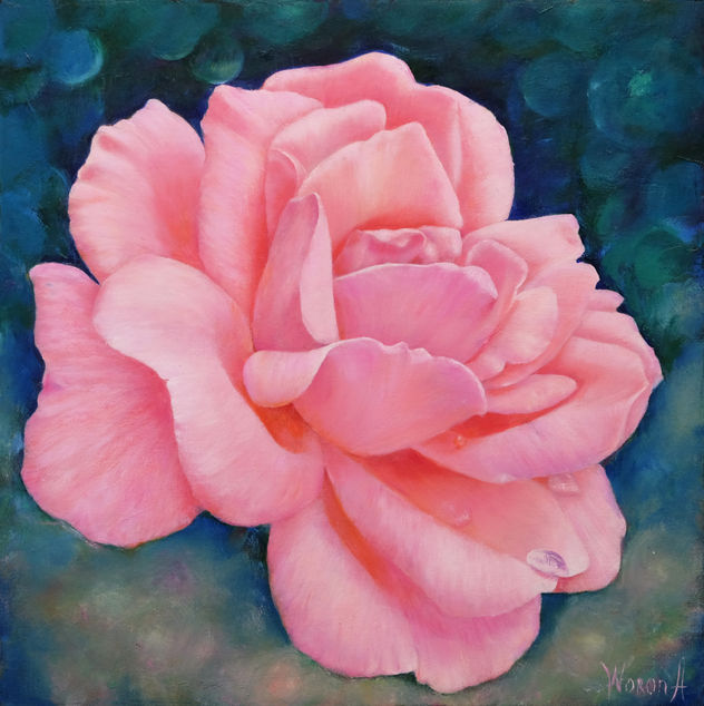 Anastasia Woron: "Rosa Rosa" - Óleo Original Firmado (30x30 cm.) 2018