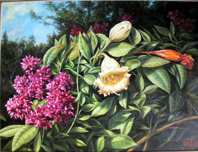 Las tres edades Oil Textile Floral Painting