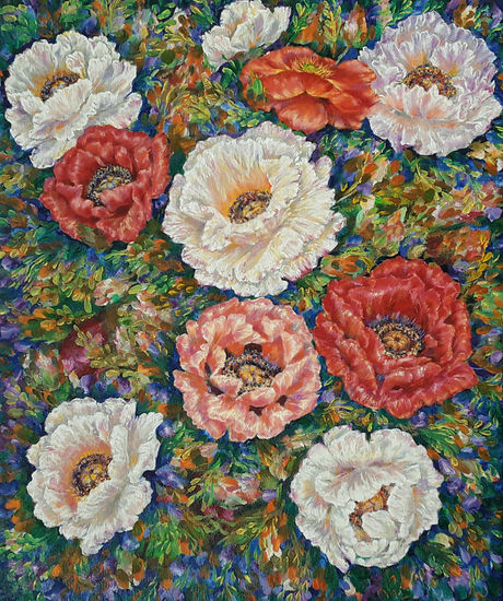 Anastasia Woron:“Amapolas”-Óleo Original Firmado (38x46 cm.) 2018 Oil Canvas Floral Painting