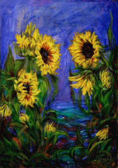 Anastasia Woron:"Girasoles Misticos"-Óleo Original Firmado (50x64 cm.) 2004 Óleo Lienzo Paisaje