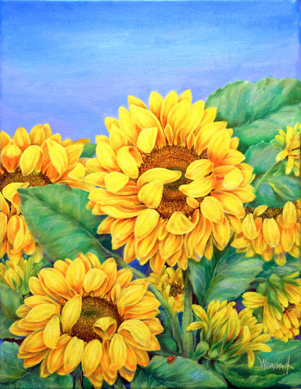 Anastasia Woron: " Girasoles" - Óleo Original Firmado (27x35 cm.) 2020 Óleo Lienzo Paisaje