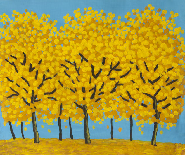 Yellow trees on blue sky 2 Acrylic Canvas Landscaping