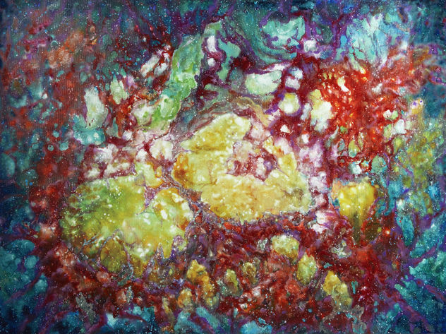 Anastasia Woron: "El espacio. El nacimiento de una nueva estrella." - Acrilic Original (73x54 cm.) 2020