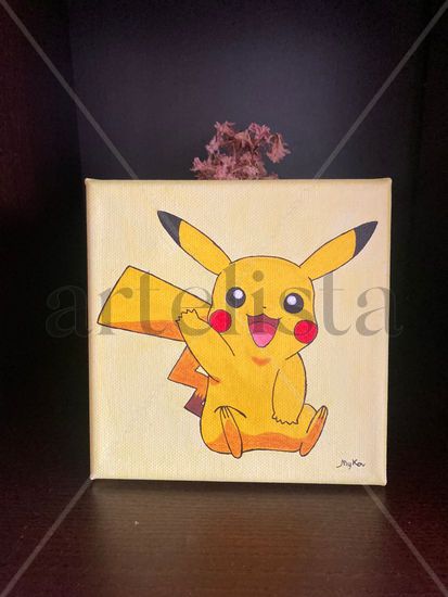 Pintura Artesanal Pikachu Acrílico Lienzo Otros