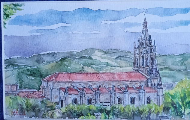 Lateral de la Basílica de Begoña. Bilbao. Acuarela Papel Paisaje