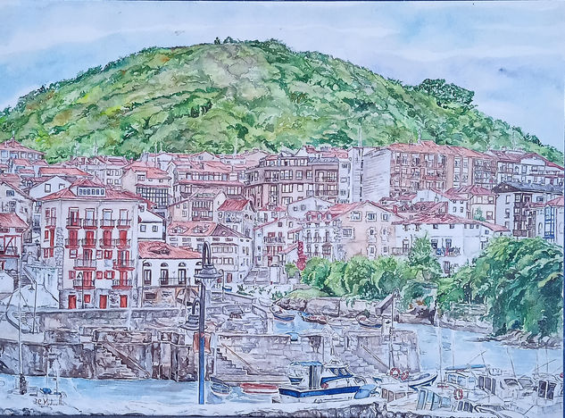 Mundaka Acuarela Papel Paisaje