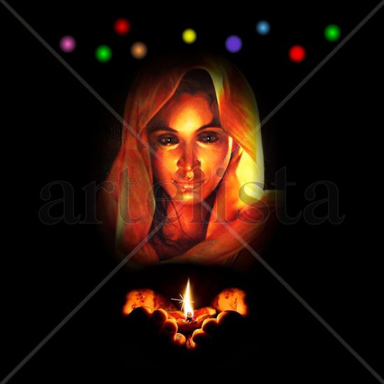 Woman with candle (diya) 