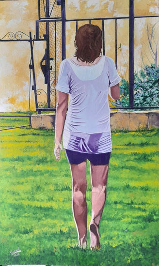 En el parque Oil Panel Figure Painting