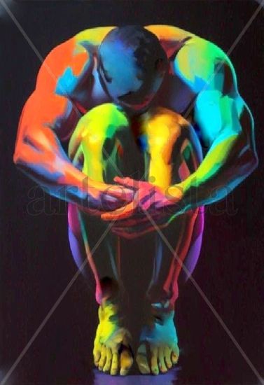 "Neon Intensity" Acrylic Canvas Figure Painting