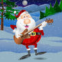 A jolly Santa Claus is playing a guitar