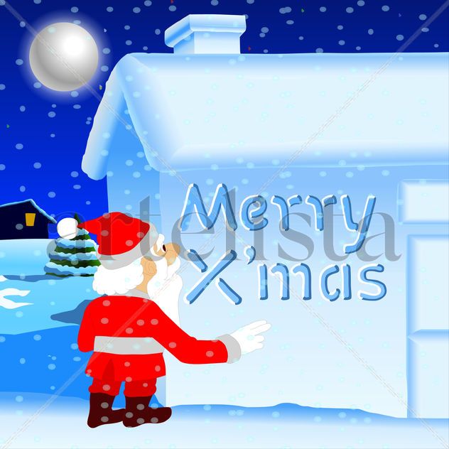 A snow-covered house displays a holiday greeting