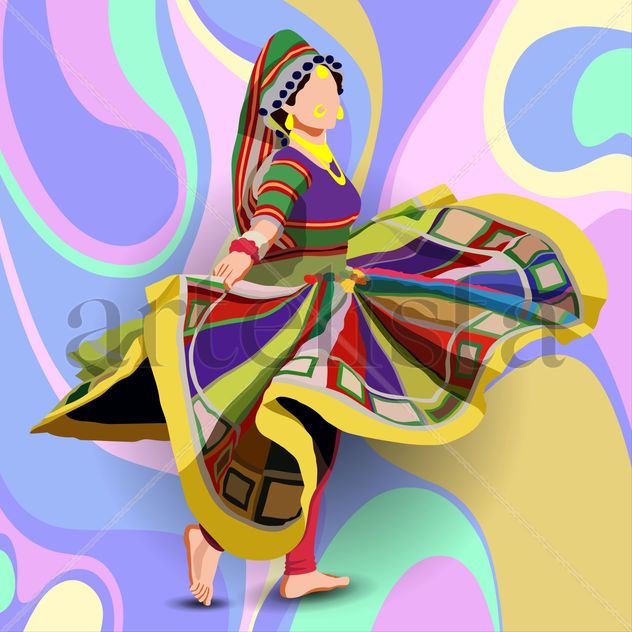 A colorful figure in vibrant traditional attire dances