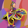 A colorful dancer twirls gracefully in traditional attire