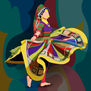 A colorful, joyful dancer is depicted mid-twirl