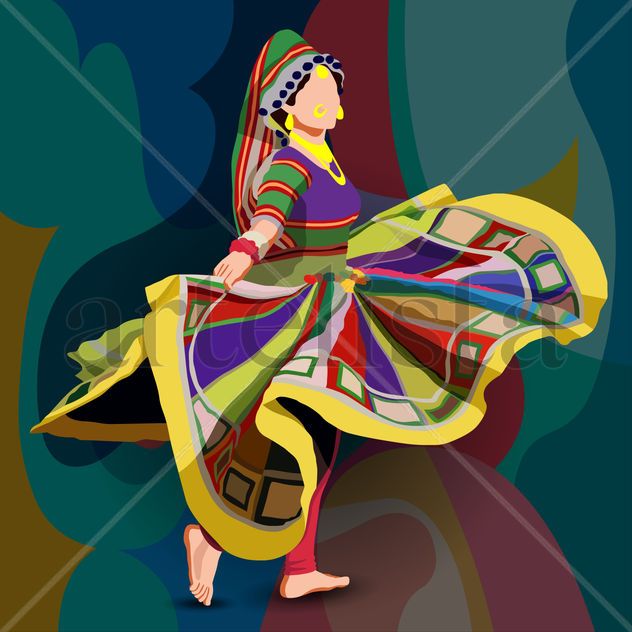 A colorful, joyful dancer is depicted mid-twirl