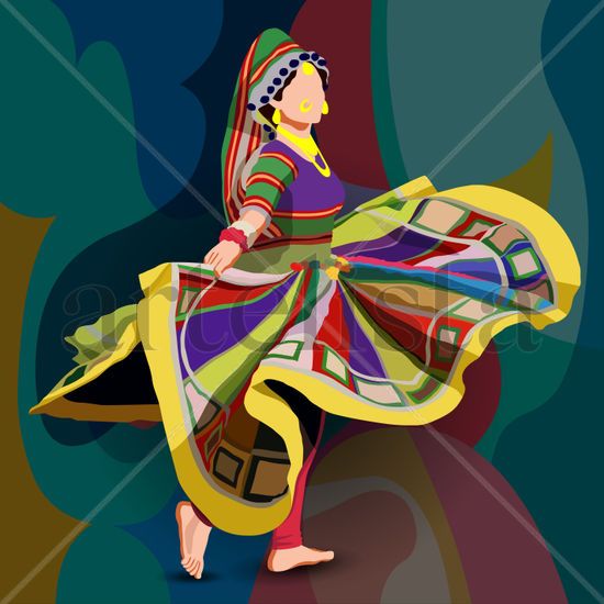 A colorful, joyful dancer is depicted mid-twirl 