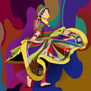 A vibrant, colorful depiction of a traditional dancer