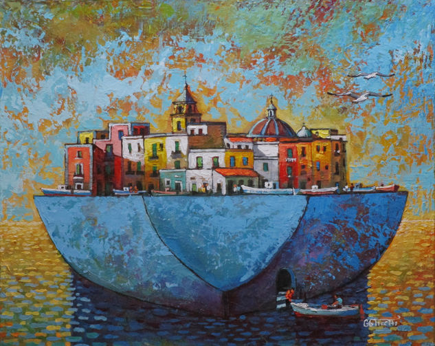 Pozzuoli old style Acrylic Textile Marine Painting