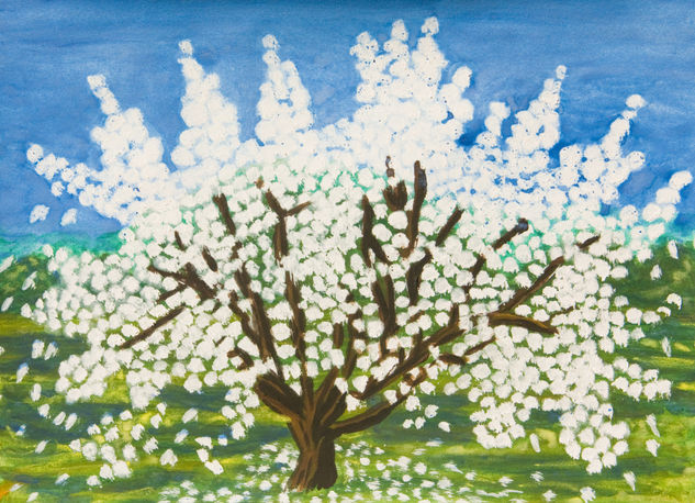 White spring tree 14 Oil Paper Landscaping