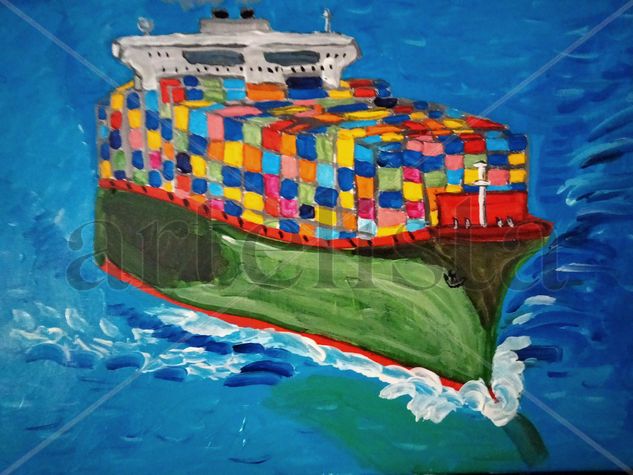 Barco portacontainer Acrylic Canvas Marine Painting