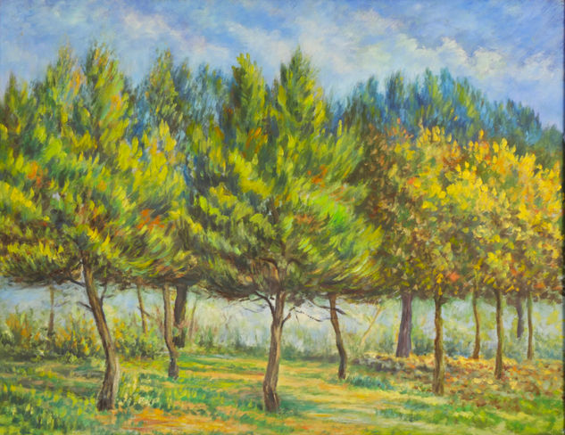 Pinos SKF (inspirado) Óleo Tabla Paisaje