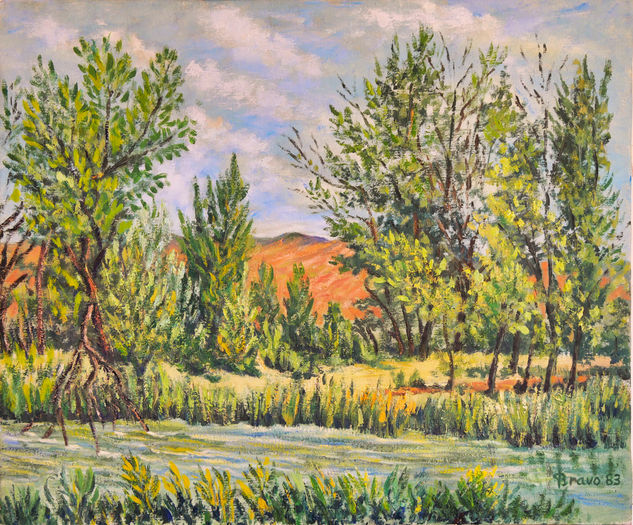 "Rio Henares tabla pintora" Óleo Lienzo Paisaje