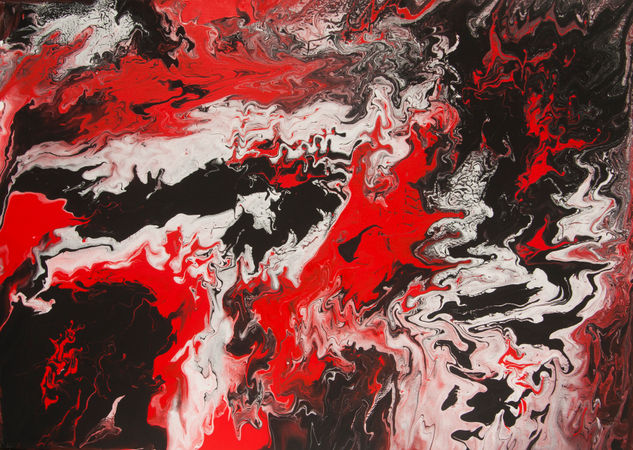 Abstract acrylic fluid art painting black-red-white Acrylic Canvas Others