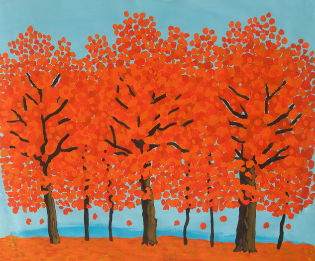 Orange trees on blue sky 2 Acrylic Canvas Landscaping