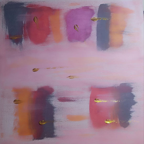 Arte abstracto  de gran colorido, formas geométricas de 50x50 cm, tonos anaranjados y rosados, da vida a cualquier espacio de la casa. Acrylic Canvas Floral Painting