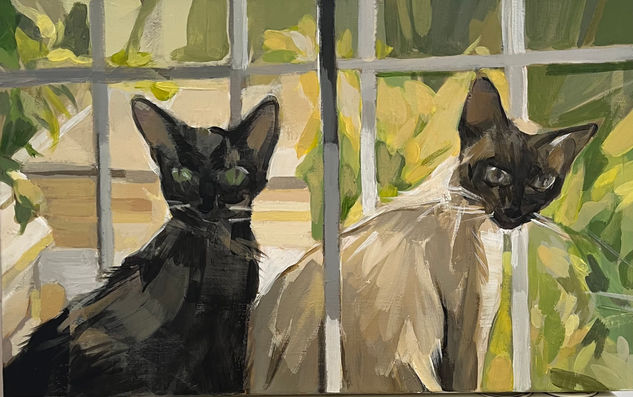 Gatos en la ventana Acrylic Canvas Animals