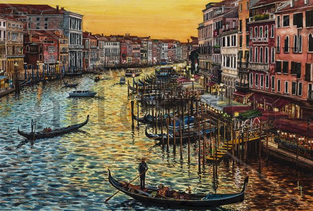 Atardecer en Venecia Acuarela Papel Paisaje