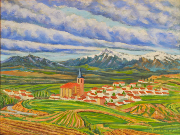 Vista de Cobeña (con la sierra de Madrid) Oil Canvas Landscaping