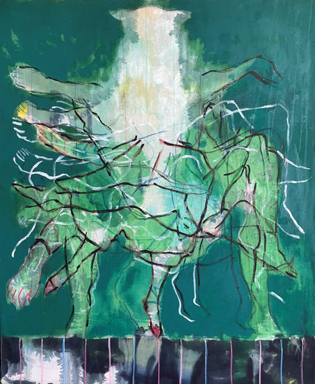 Contemporary abstract art ''The Wolf's dance in Green'' Media Mixta Lienzo Desnudos