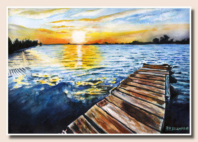 Amanecer Watercolour Card Marine Painting