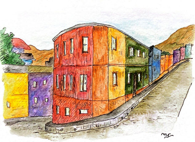 ESQUINA DE VALPARAÍSO Acuarela Papel Paisaje